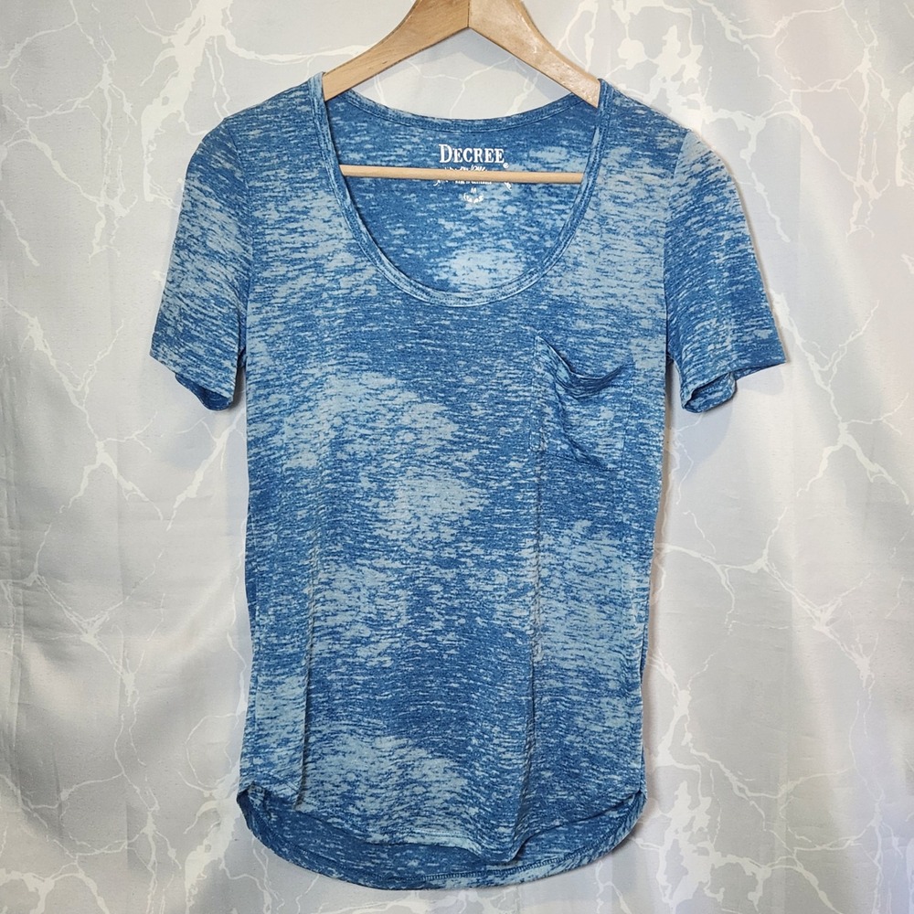 Decree‎ Pullover Tee Women's M Blue Semi-Sheer Scoop Neck Lightweight One Pocket
